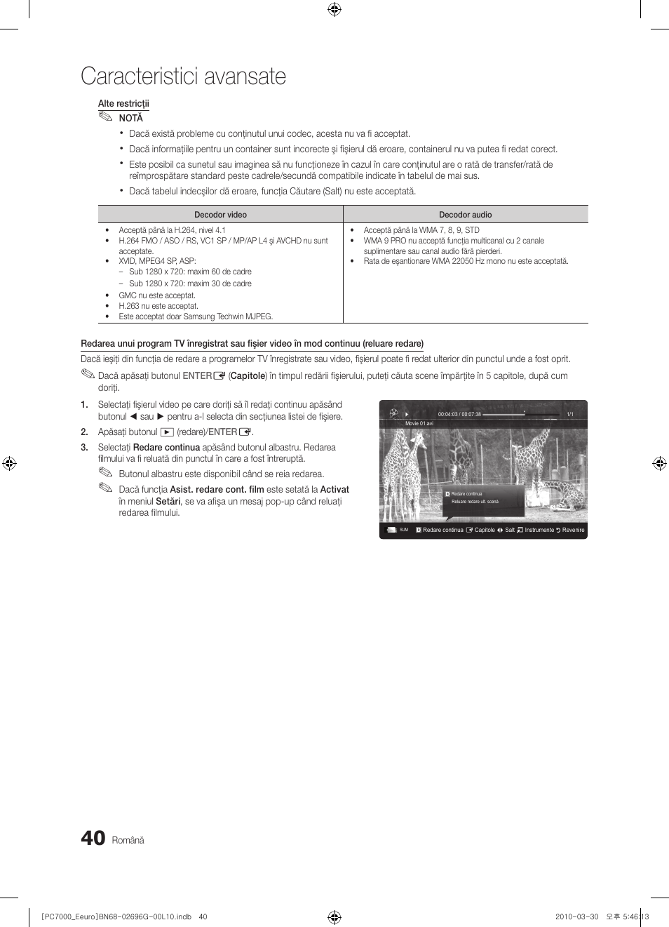 Caracteristici avansate | Samsung PS50C7000YW User Manual | Page 536 / 621