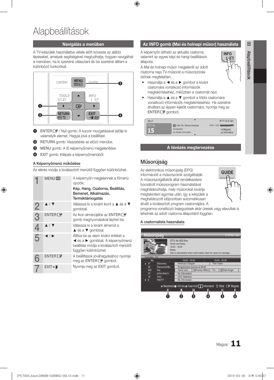 Alapbeállítások, Műsorújság | Samsung PS50C7000YW User Manual | Page 73 / 621