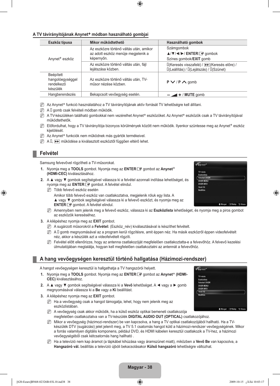 Felvétel | Samsung LE46B620R3W User Manual | Page 102 / 502