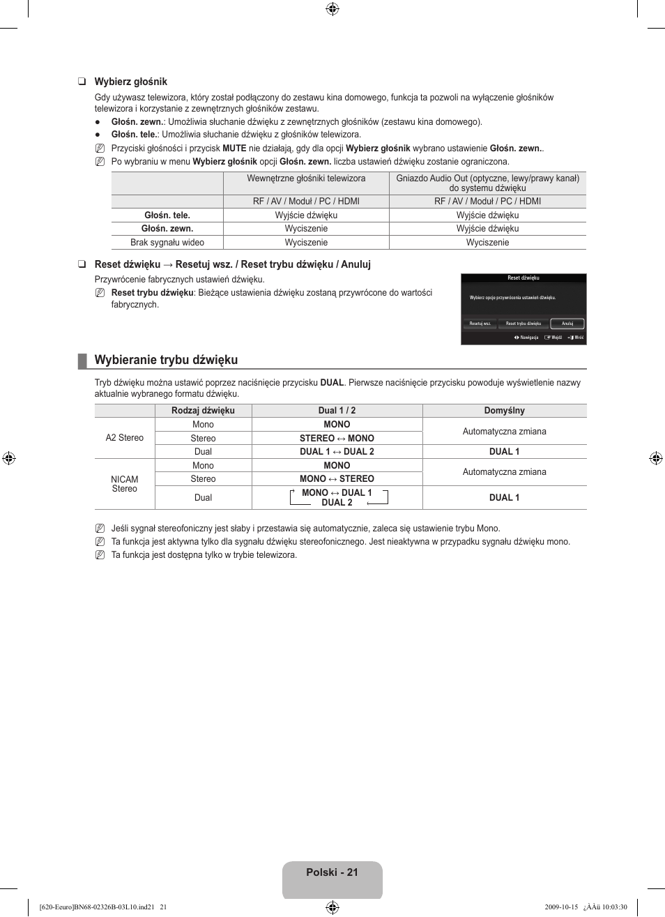 Wybieranie trybu dźwięku | Samsung LE46B620R3W User Manual | Page 133 / 502