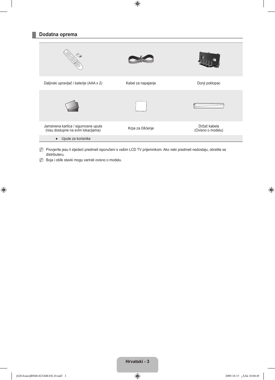 Dodatna oprema | Samsung LE46B620R3W User Manual | Page 259 / 502