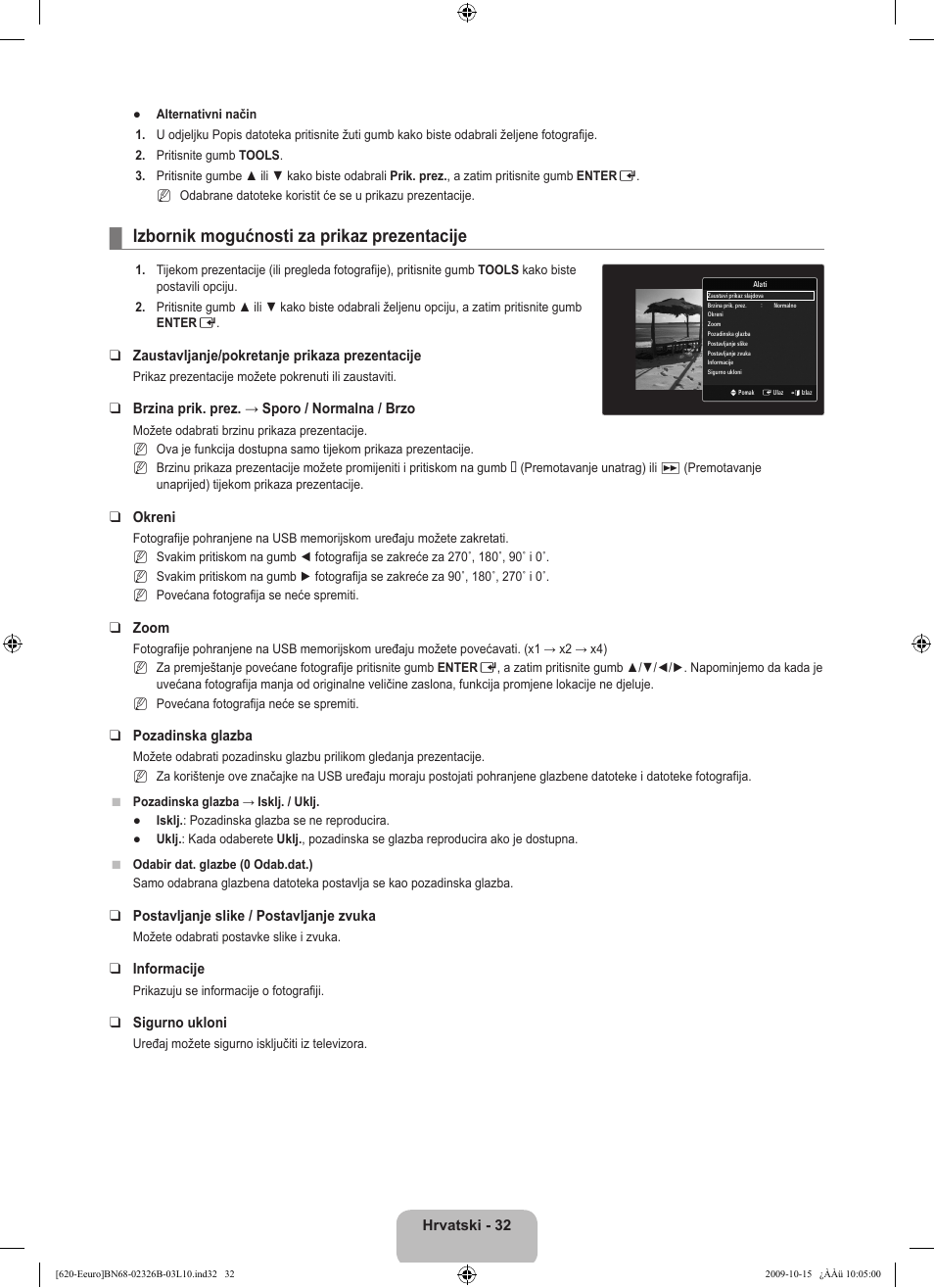 Izbornik mogućnosti za prikaz prezentacije | Samsung LE46B620R3W User Manual | Page 288 / 502