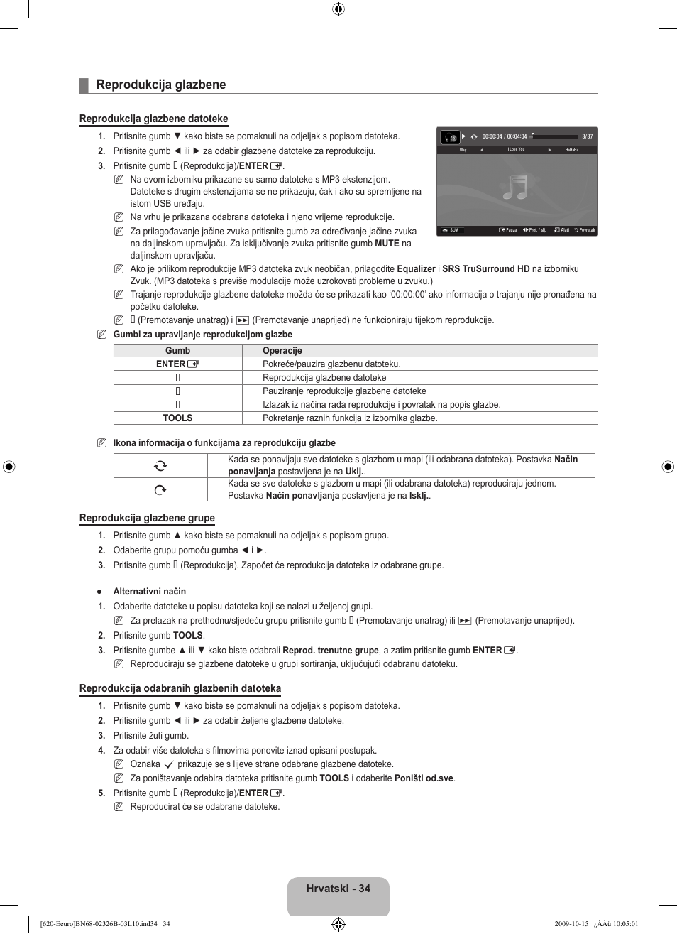 Reprodukcija glazbene | Samsung LE46B620R3W User Manual | Page 290 / 502