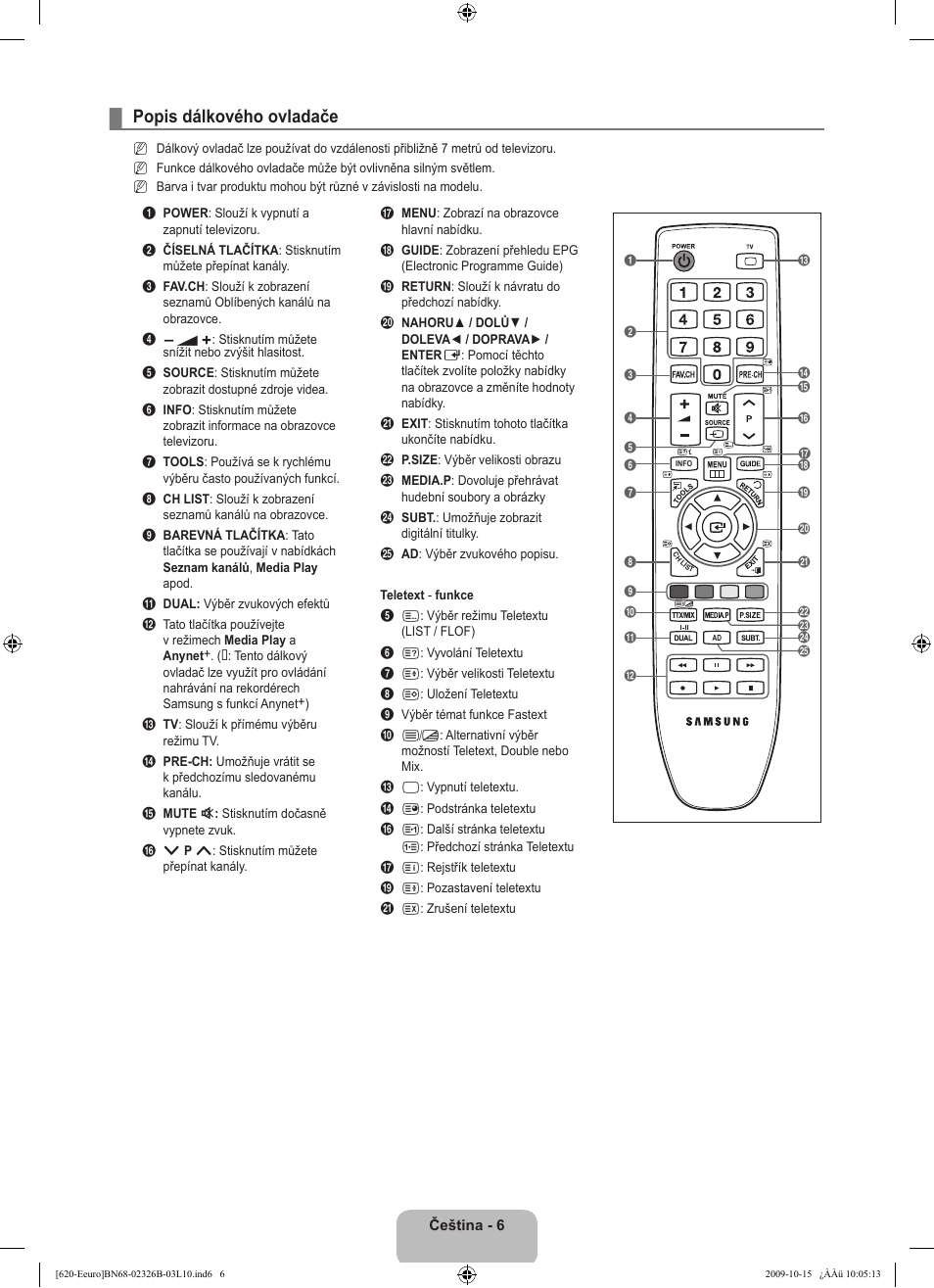 Popis dálkového ovladače | Samsung LE46B620R3W User Manual | Page 310 / 502