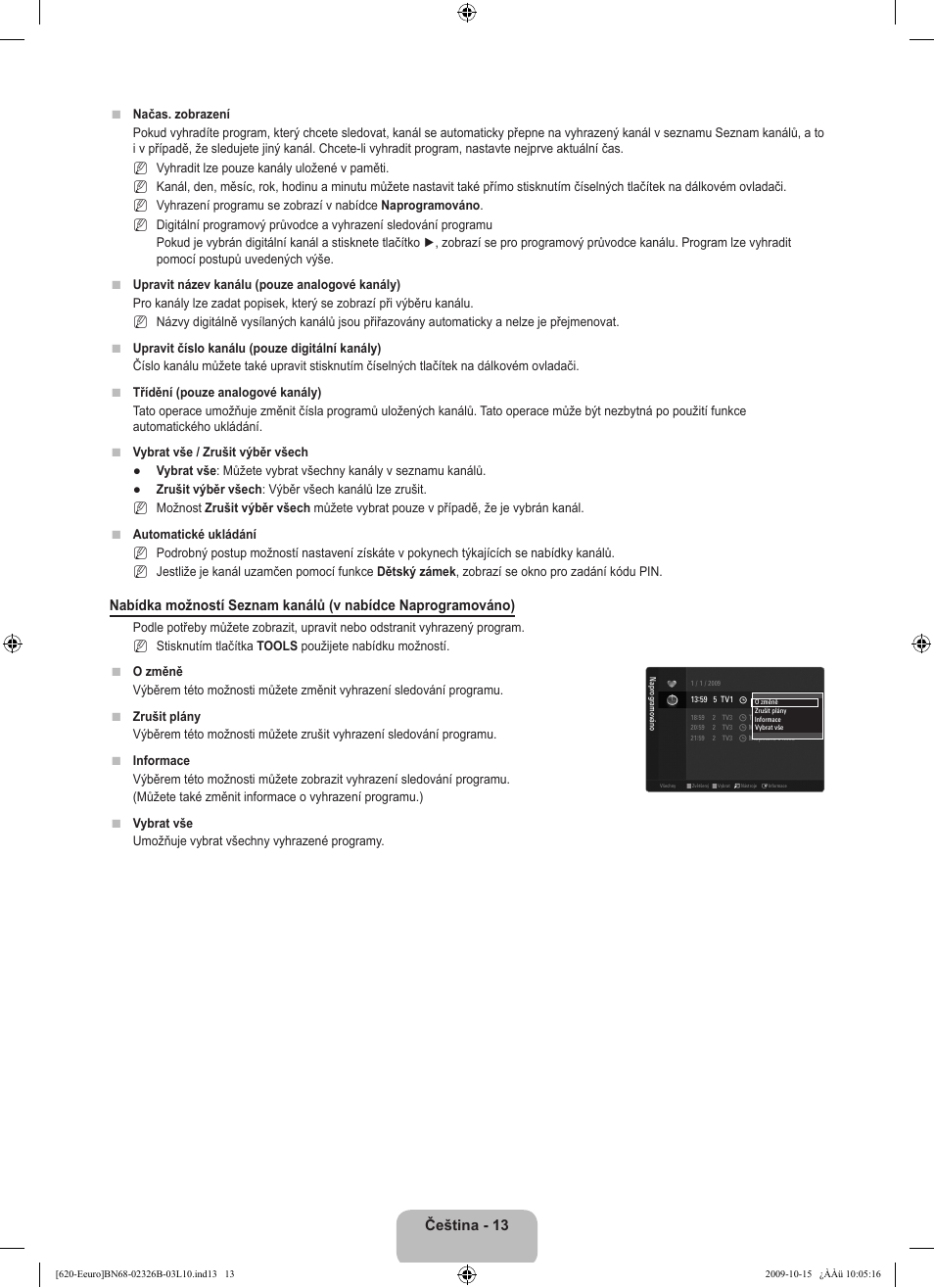 Čeština - 13 | Samsung LE46B620R3W User Manual | Page 317 / 502