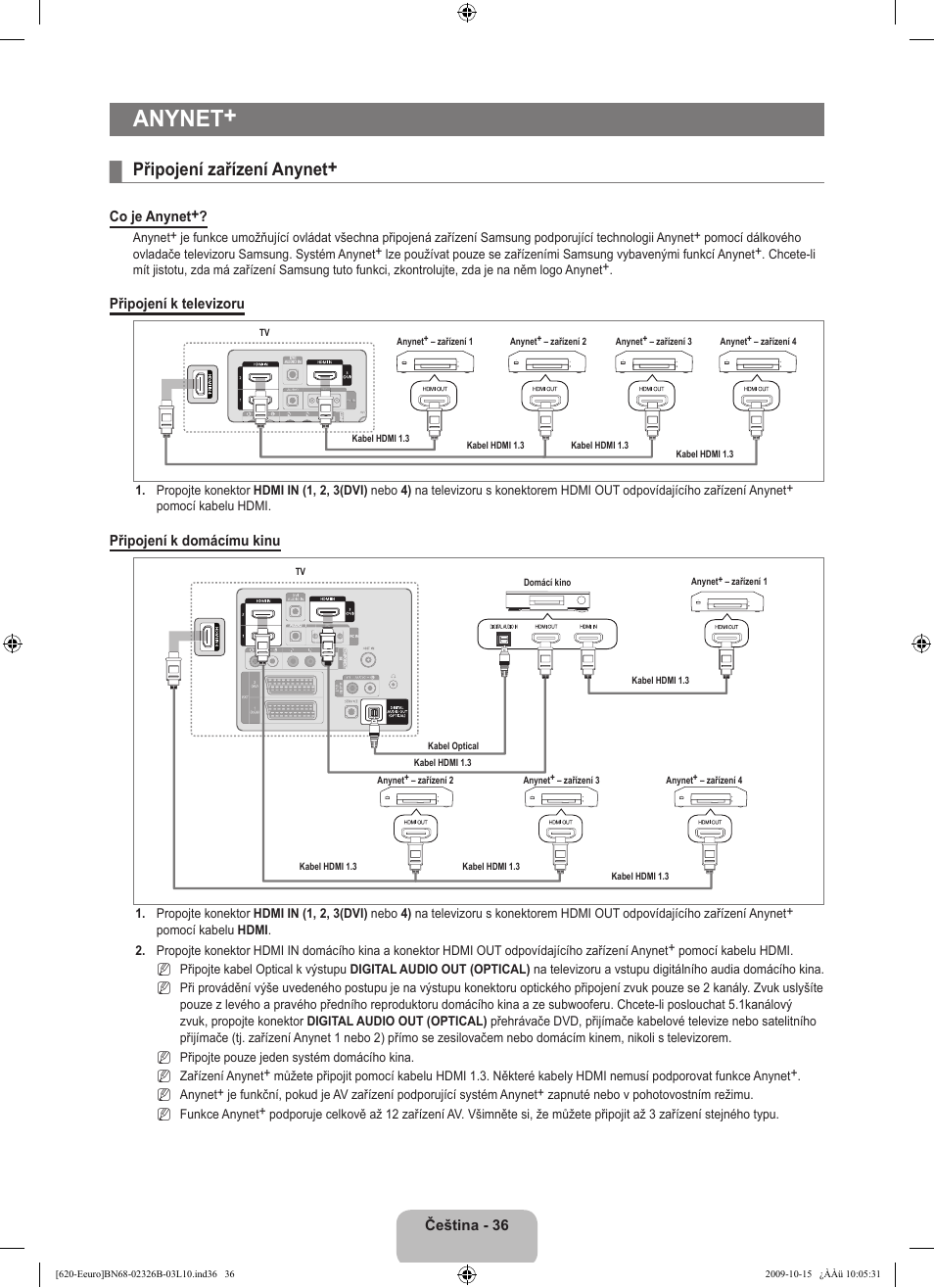 Anynet, Připojení zařízení anynet | Samsung LE46B620R3W User Manual | Page 340 / 502