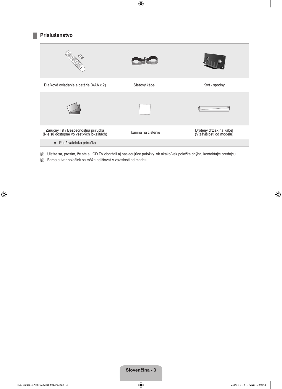 Príslušenstvo | Samsung LE46B620R3W User Manual | Page 355 / 502