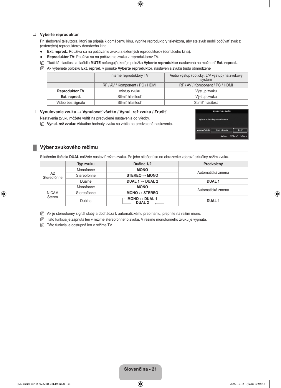 Výber zvukového režimu | Samsung LE46B620R3W User Manual | Page 373 / 502