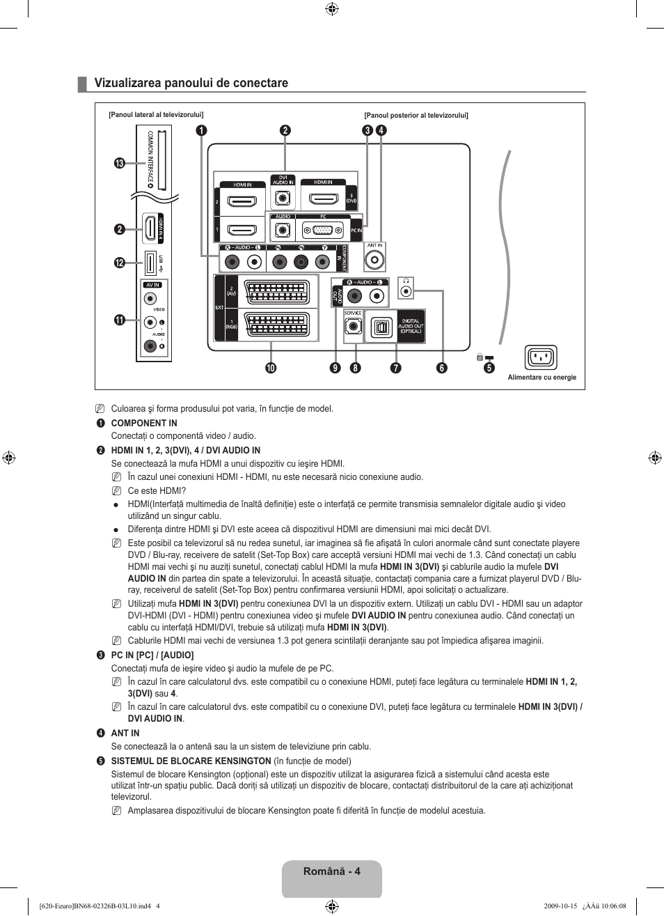 Vizualizarea panoului de conectare | Samsung LE46B620R3W User Manual | Page 404 / 502