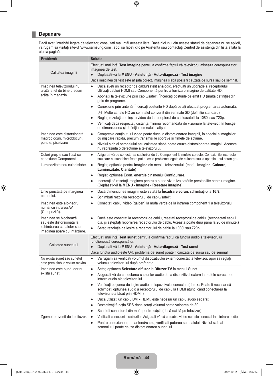 Depanare | Samsung LE46B620R3W User Manual | Page 444 / 502