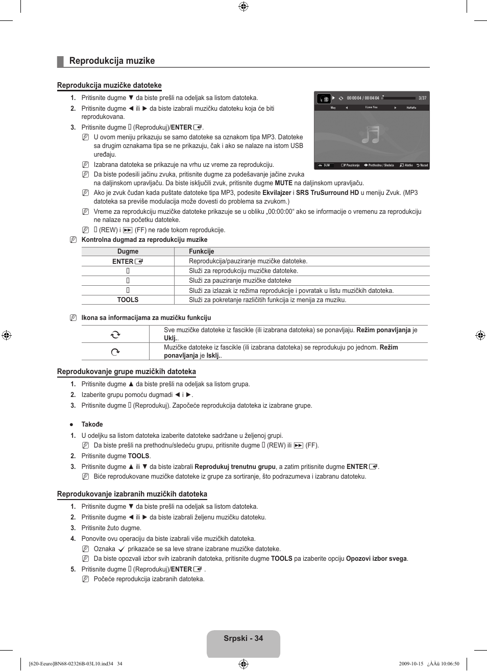Reprodukcija muzike | Samsung LE46B620R3W User Manual | Page 482 / 502