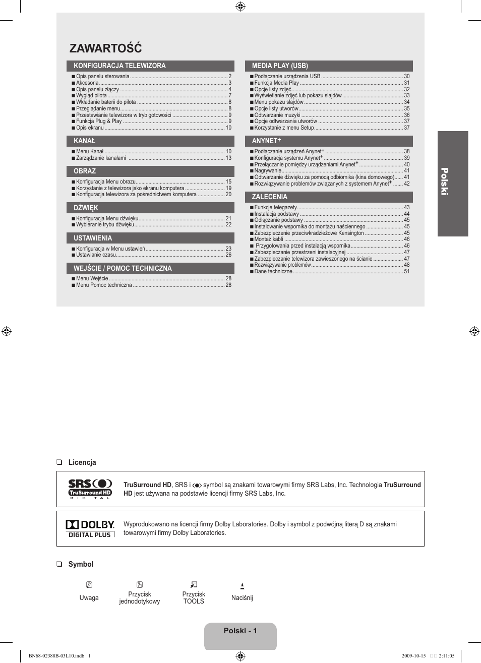 Zawartość, Polski | Samsung UE32B6000VW User Manual | Page 121 / 542