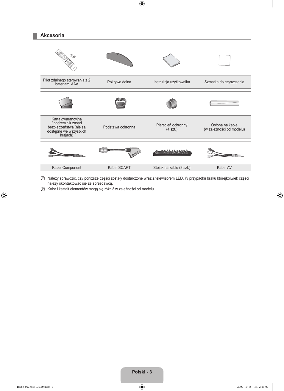 Akcesoria | Samsung UE32B6000VW User Manual | Page 123 / 542