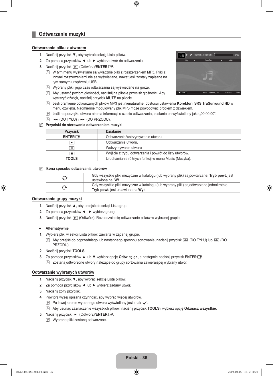 Odtwarzanie muzyki | Samsung UE32B6000VW User Manual | Page 156 / 542