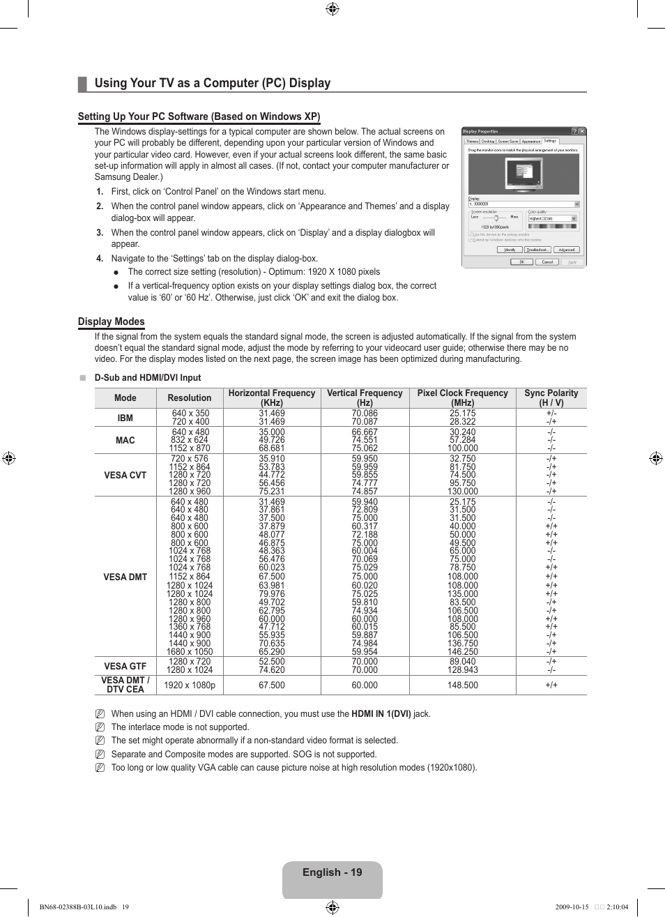 Using your tv as a computer (pc) display | Samsung UE32B6000VW User Manual | Page 21 / 542