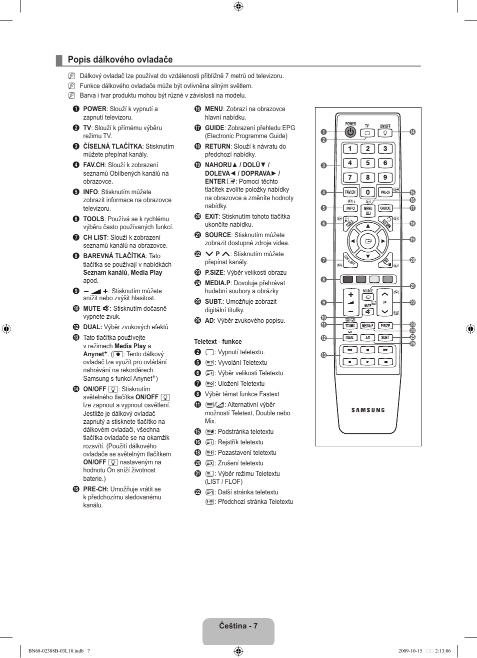 Popis dálkového ovladače | Samsung UE32B6000VW User Manual | Page 335 / 542