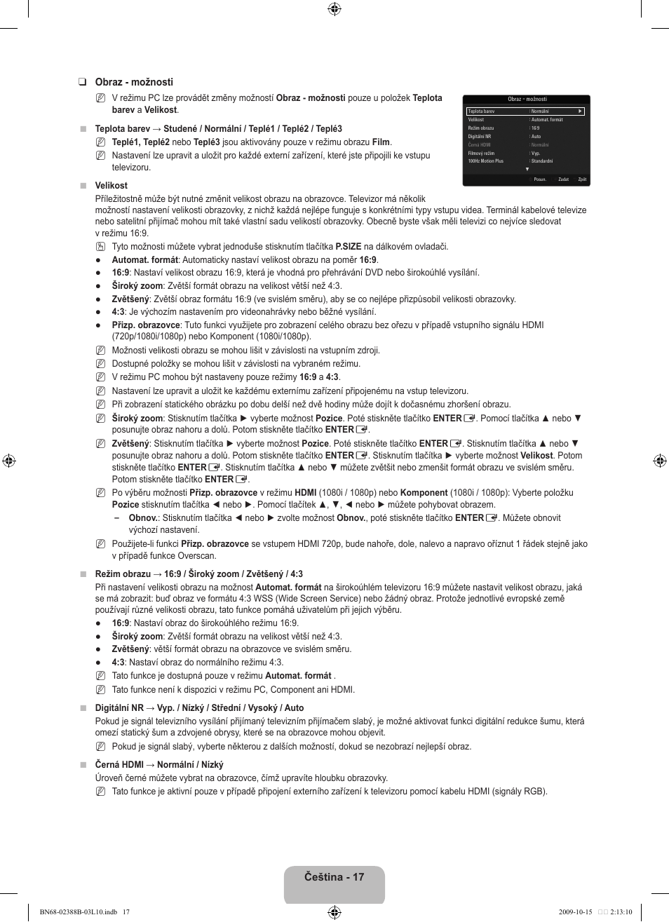 Čeština - 1 obraz - možnosti | Samsung UE32B6000VW User Manual | Page 345 / 542