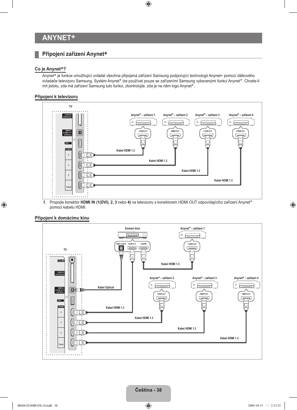 Anynet, Připojení zařízení anynet | Samsung UE32B6000VW User Manual | Page 366 / 542