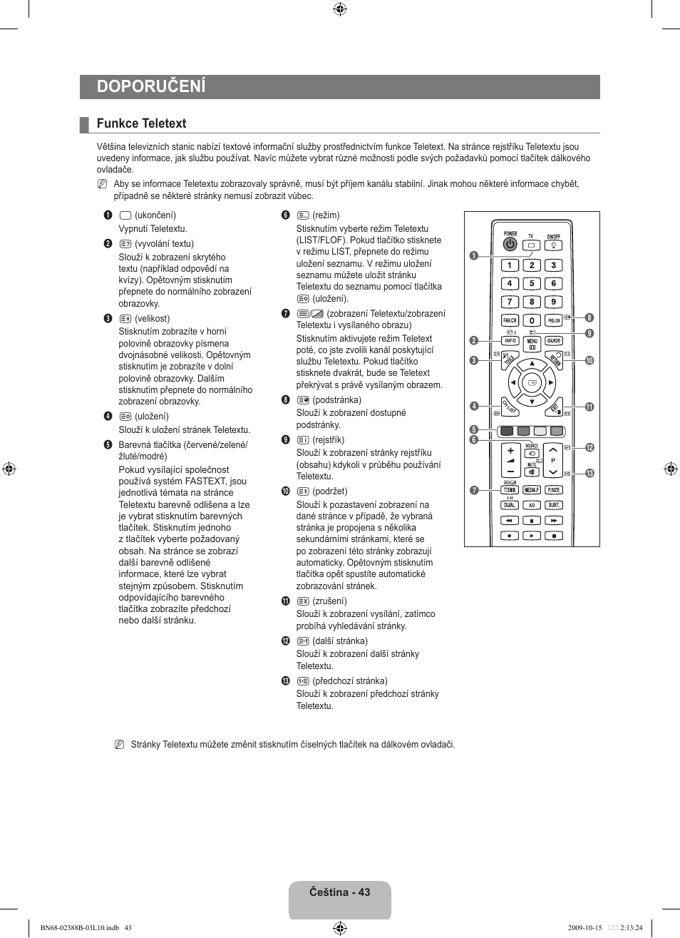 Doporučení, Funkce teletext | Samsung UE32B6000VW User Manual | Page 371 / 542