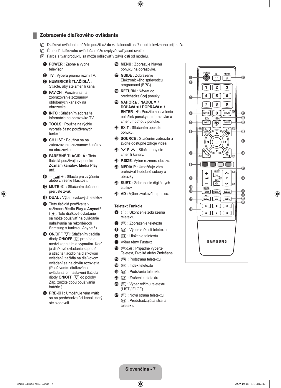 Zobrazenie diaľkového ovládania | Samsung UE32B6000VW User Manual | Page 387 / 542