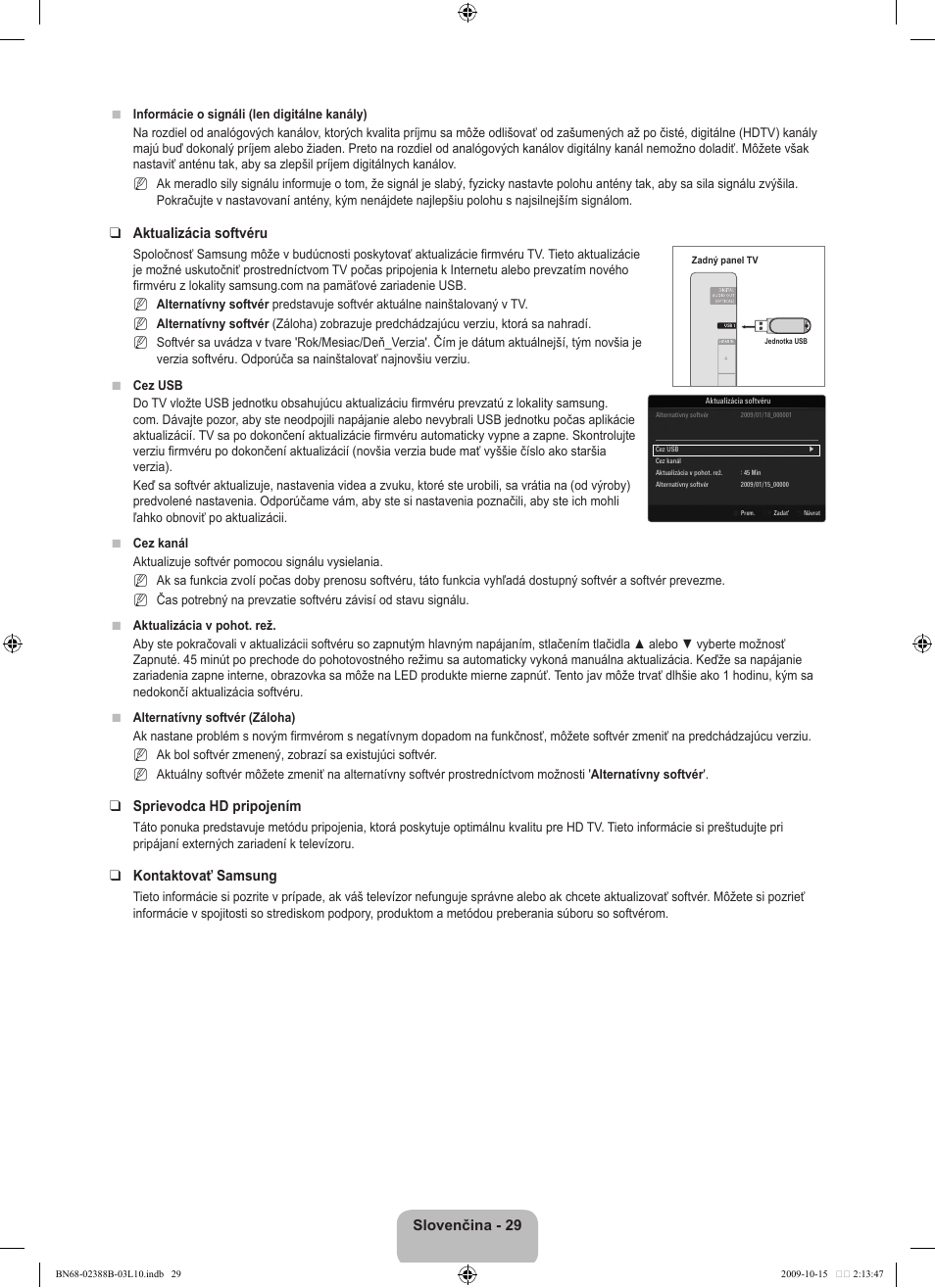 Slovenčina - 29, Aktualizácia softvéru, Sprievodca hd pripojením | Kontaktovať samsung | Samsung UE32B6000VW User Manual | Page 409 / 542