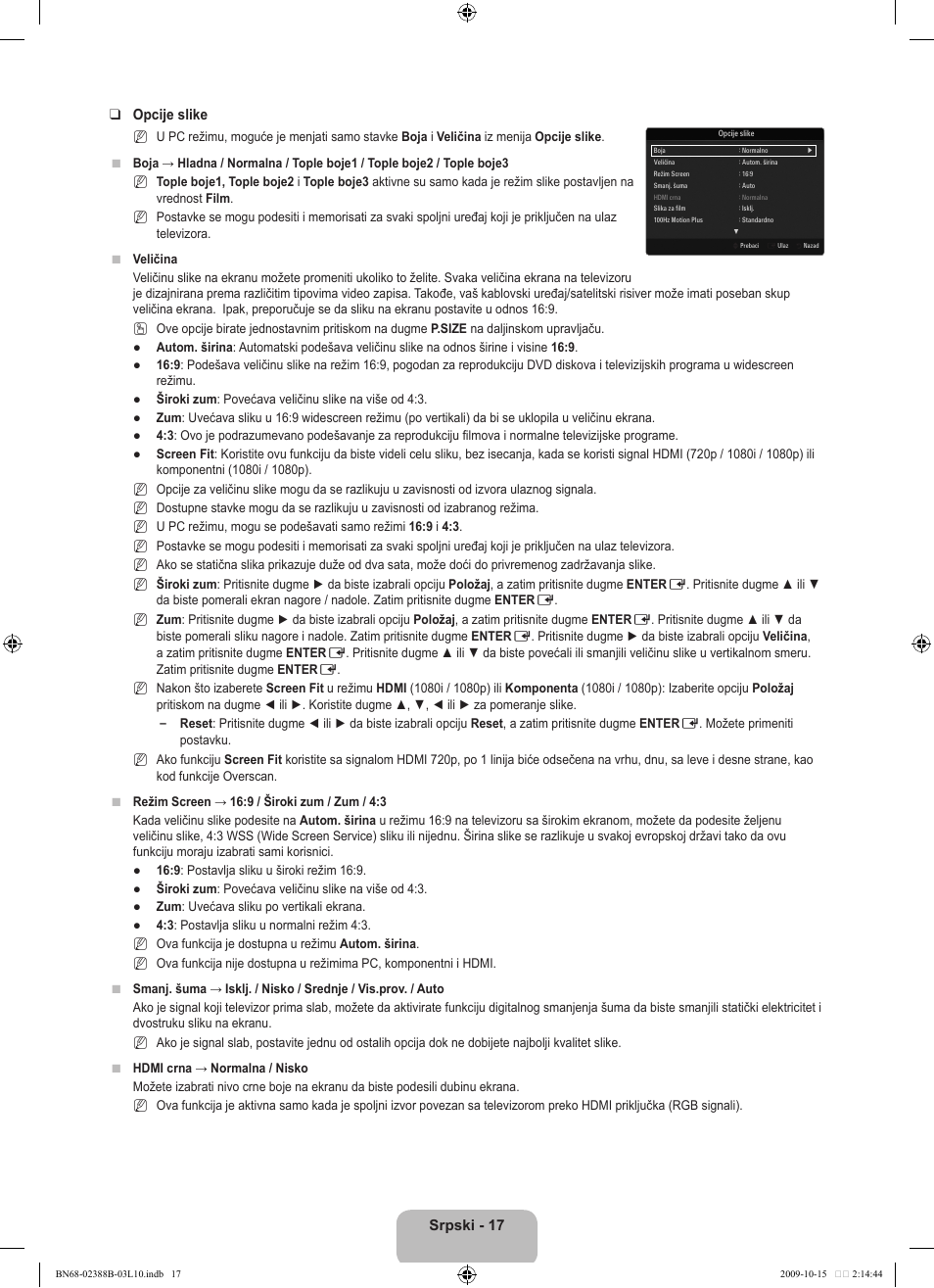 Srpski - 1 opcije slike | Samsung UE32B6000VW User Manual | Page 501 / 542