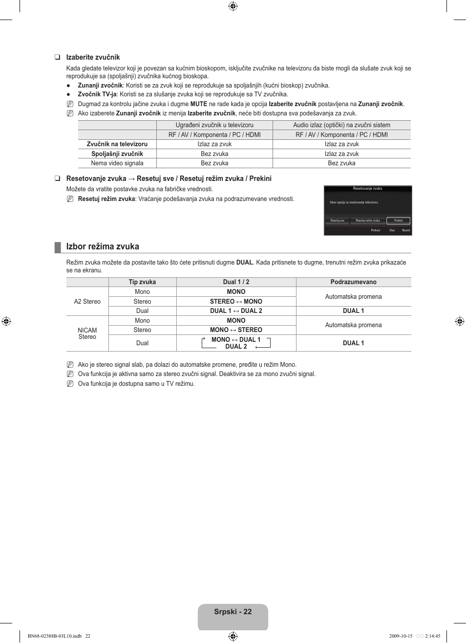 Izbor režima zvuka | Samsung UE32B6000VW User Manual | Page 506 / 542