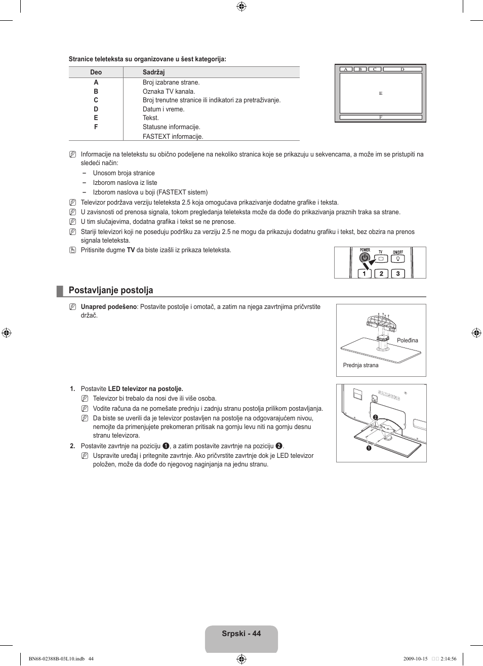 Postavljanje postolja | Samsung UE32B6000VW User Manual | Page 528 / 542