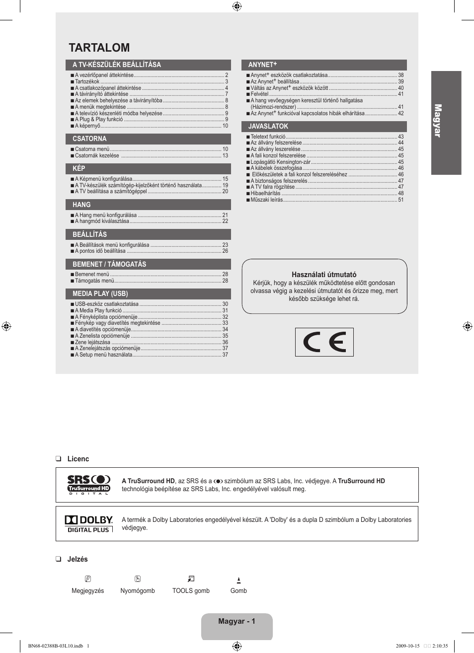 Tartalom, Ma gy ar | Samsung UE32B6000VW User Manual | Page 69 / 542