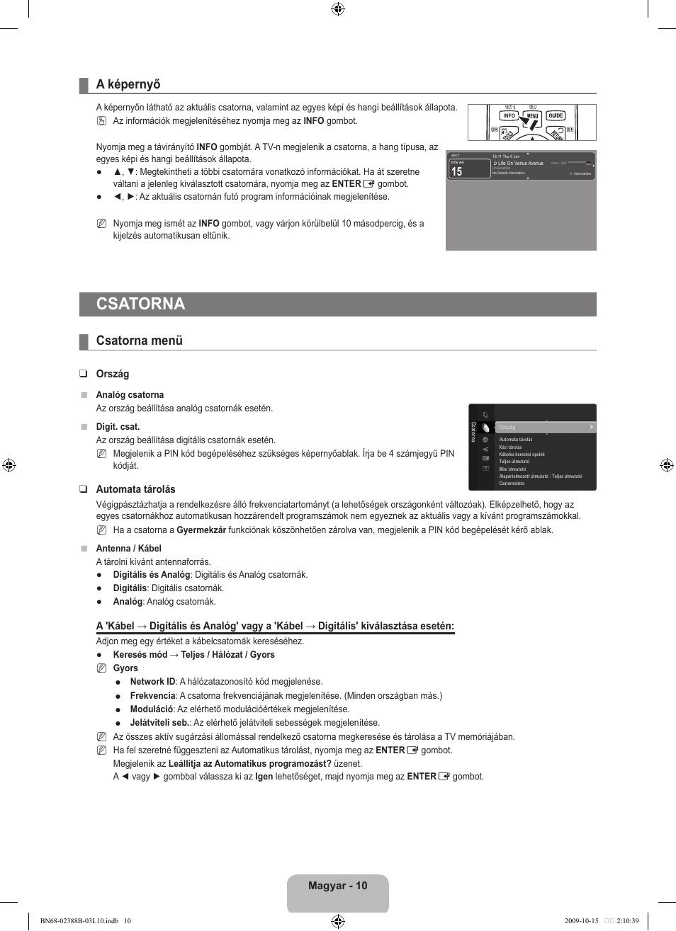 Csatorna, A képernyő, Csatorna menü | Samsung UE32B6000VW User Manual | Page 78 / 542