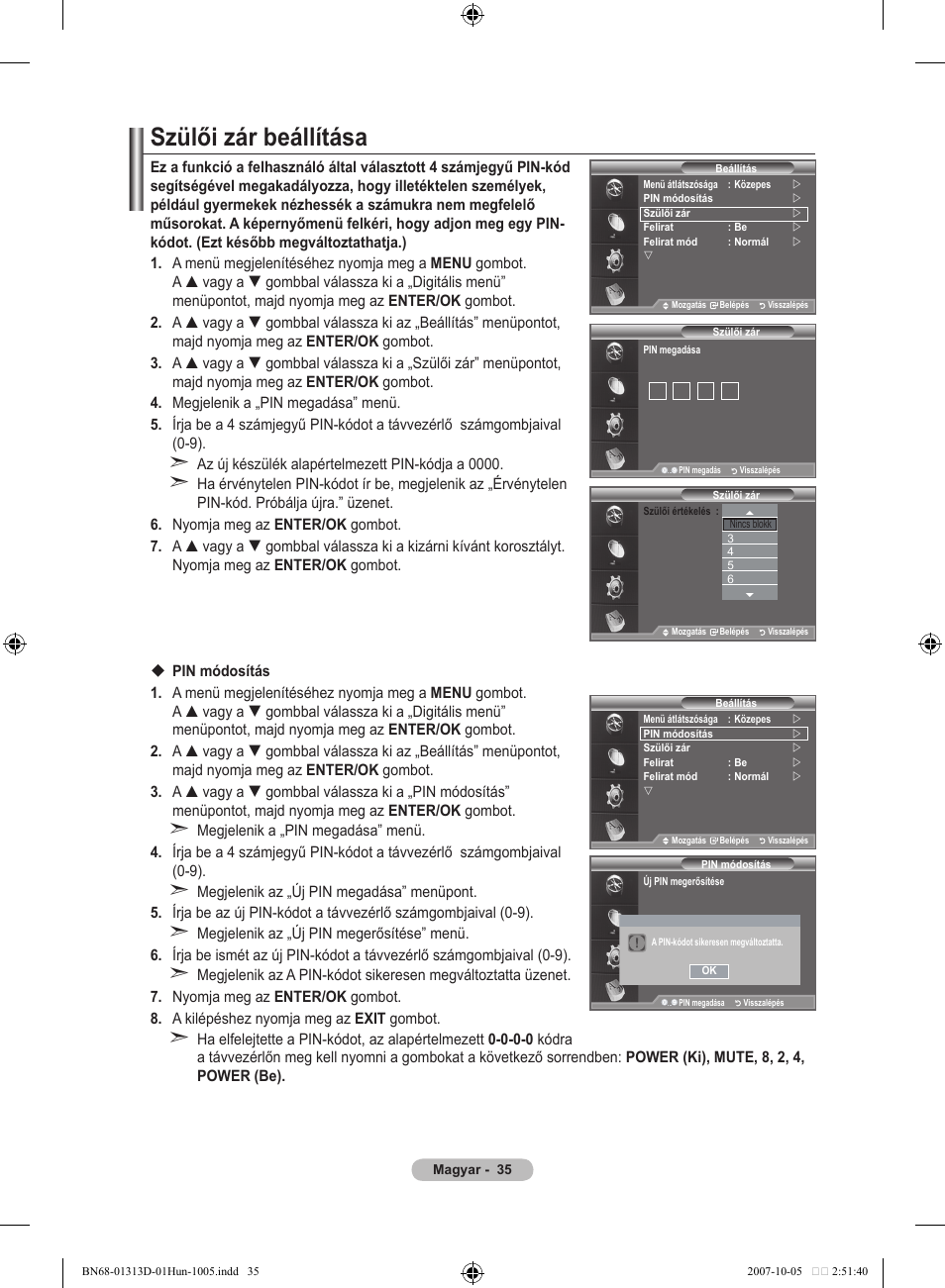 Szülői zár beállítása | Samsung LE70F96BD User Manual | Page 101 / 578