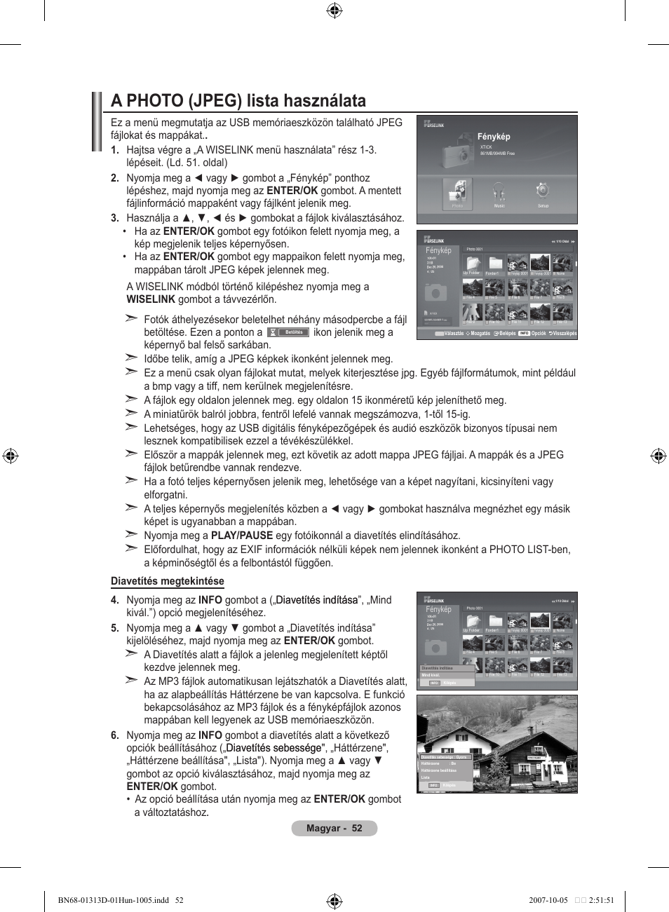 A photo (jpeg) lista használata | Samsung LE70F96BD User Manual | Page 118 / 578