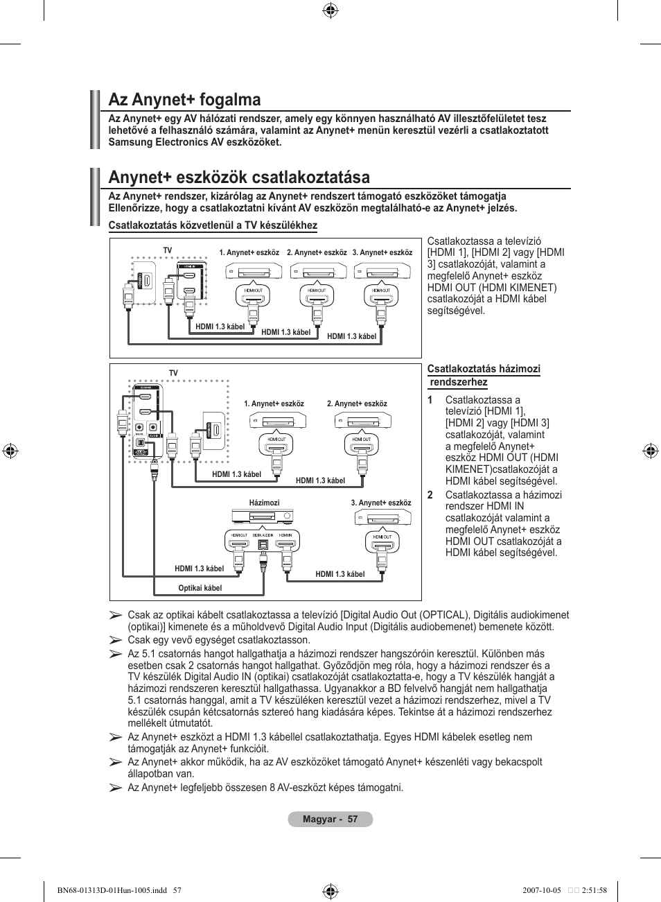 Anynet+ eszközök csatlakoztatása, Az anynet+ fogalma | Samsung LE70F96BD User Manual | Page 123 / 578