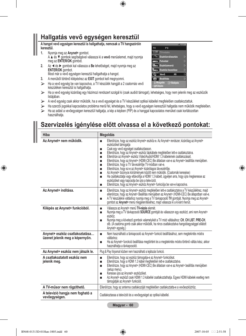 Hallgatás vevő egységen keresztül | Samsung LE70F96BD User Manual | Page 126 / 578