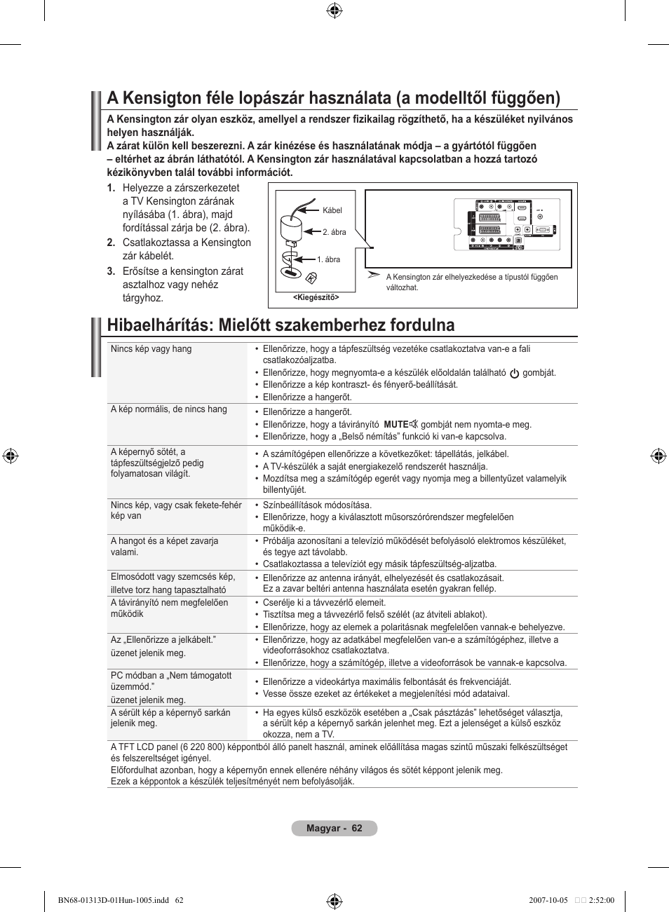 Hibaelhárítás: mielőtt szakemberhez fordulna | Samsung LE70F96BD User Manual | Page 128 / 578