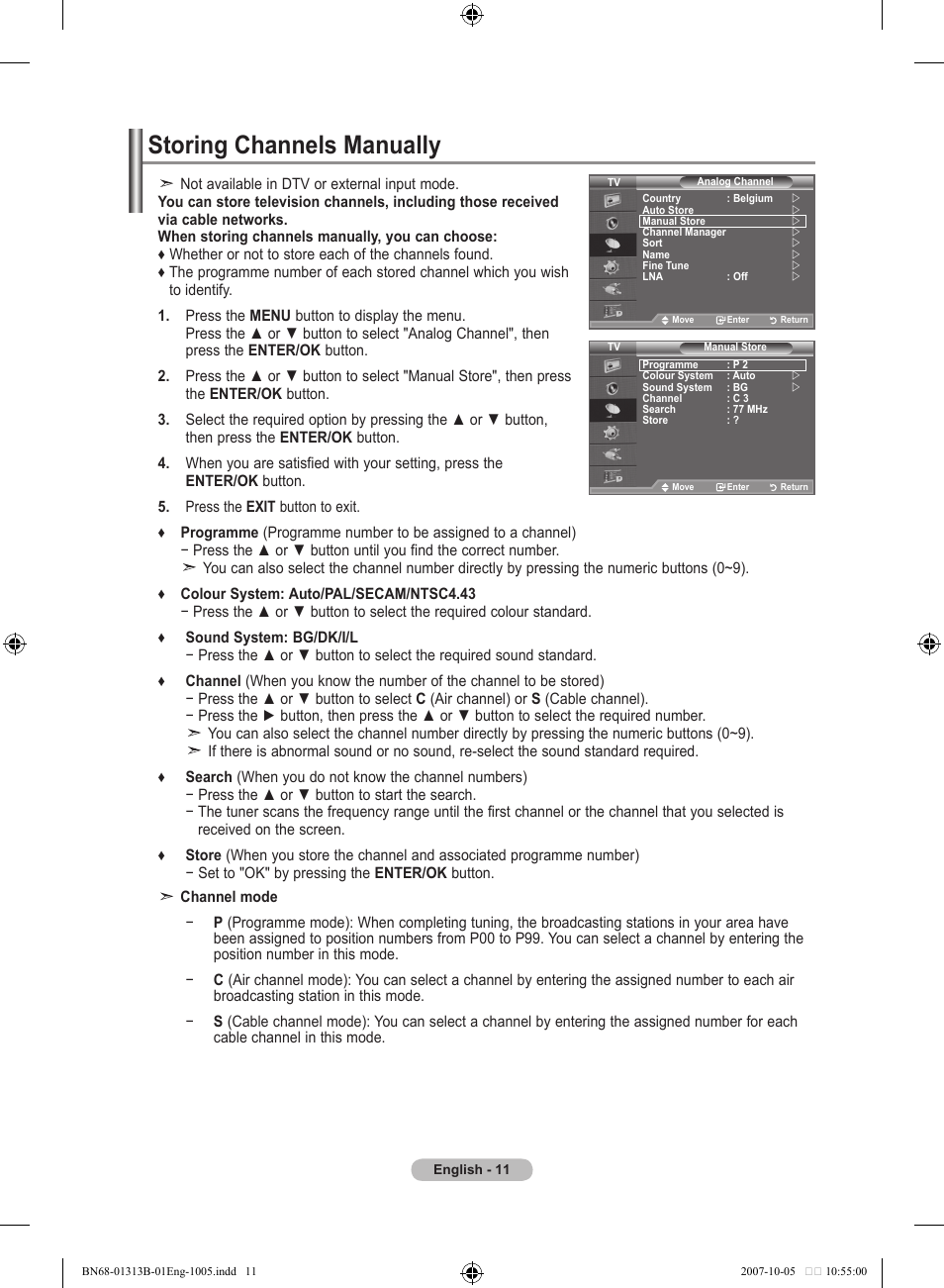 Storing channels manually | Samsung LE70F96BD User Manual | Page 13 / 578