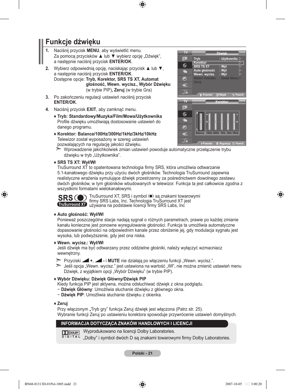 Funkcje dźwięku | Samsung LE70F96BD User Manual | Page 151 / 578