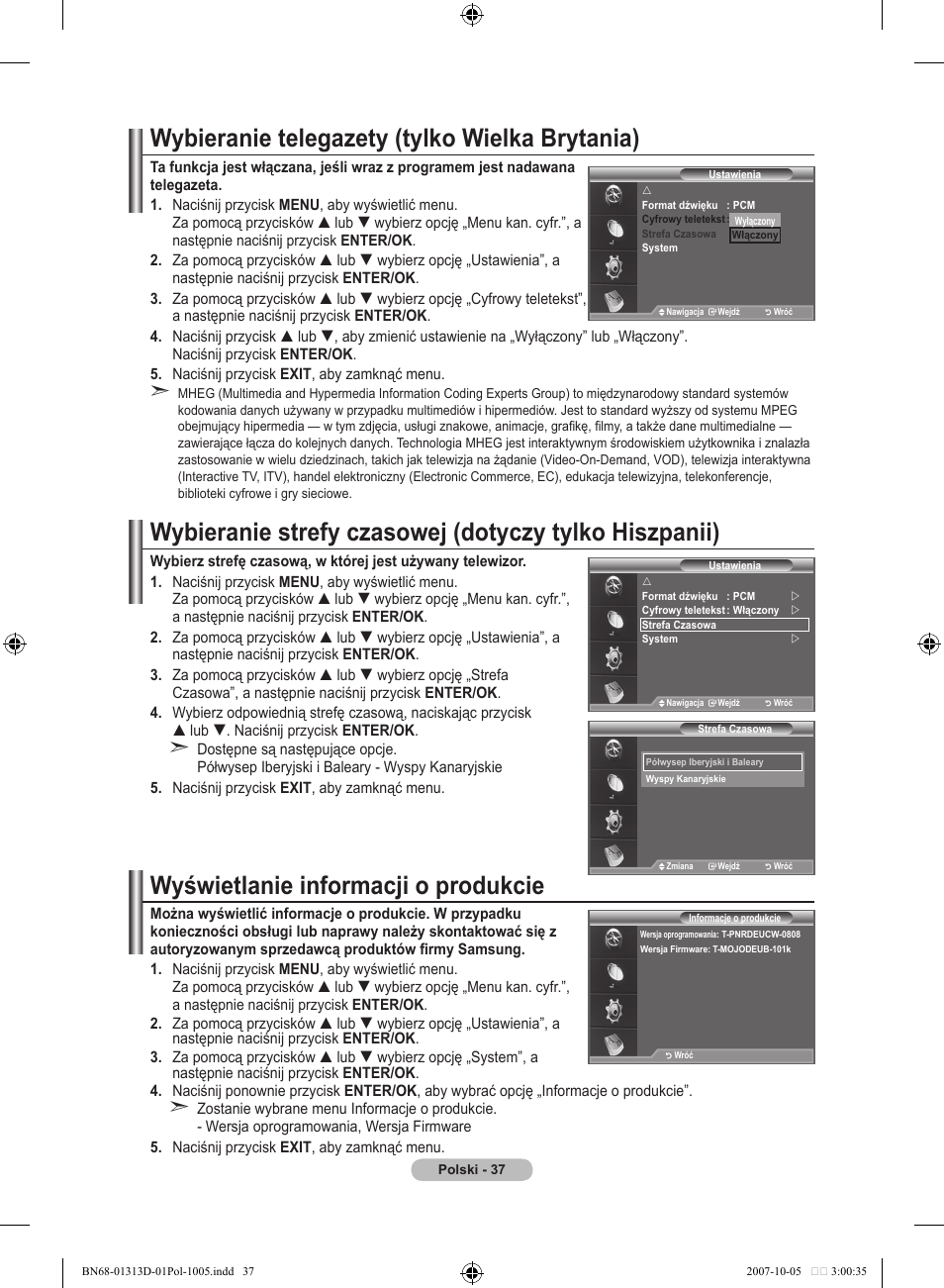 Wybieranie telegazety (tylko wielka brytania), Wyświetlanie informacji o produkcie | Samsung LE70F96BD User Manual | Page 167 / 578