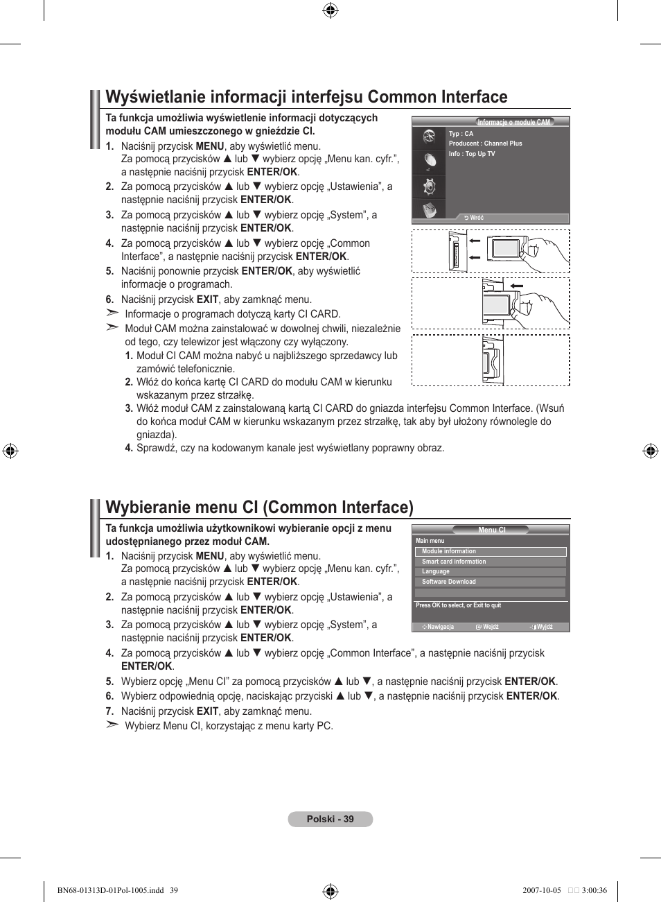 Wybieranie menu ci (common interface) | Samsung LE70F96BD User Manual | Page 169 / 578