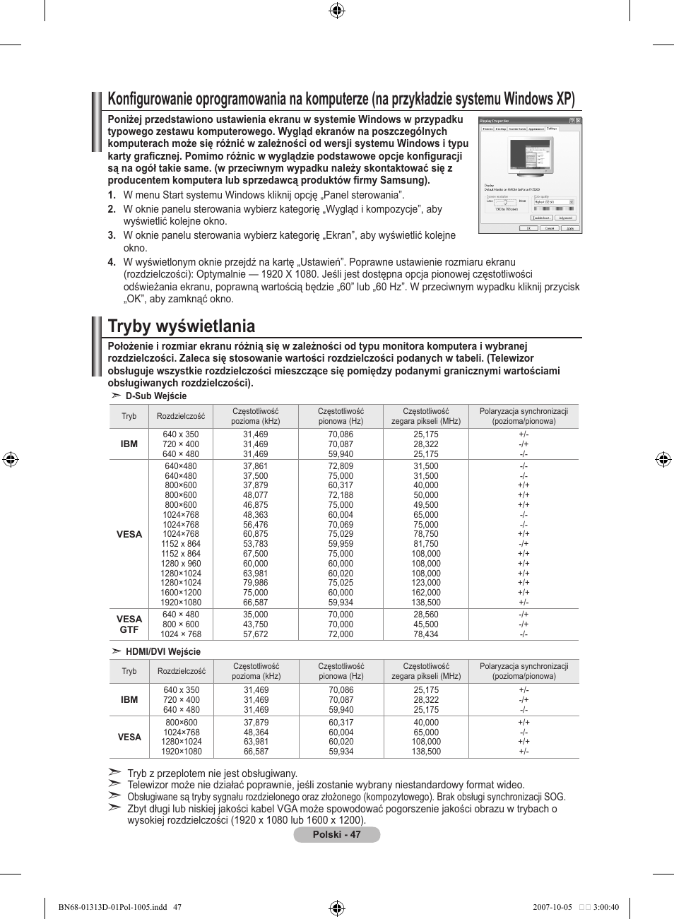 Tryby wyświetlania | Samsung LE70F96BD User Manual | Page 177 / 578
