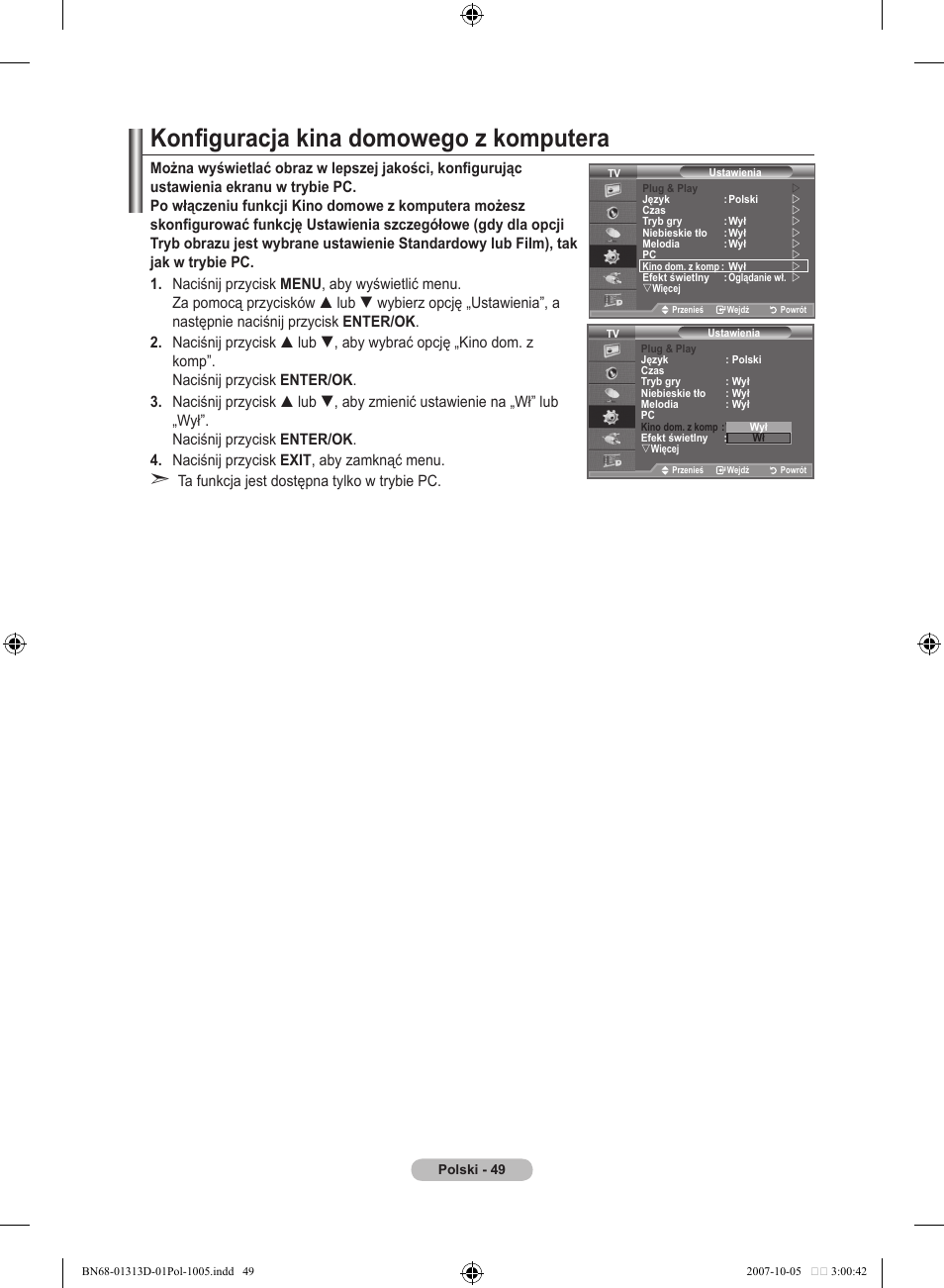 Konfiguracja kina domowego z komputera | Samsung LE70F96BD User Manual | Page 179 / 578