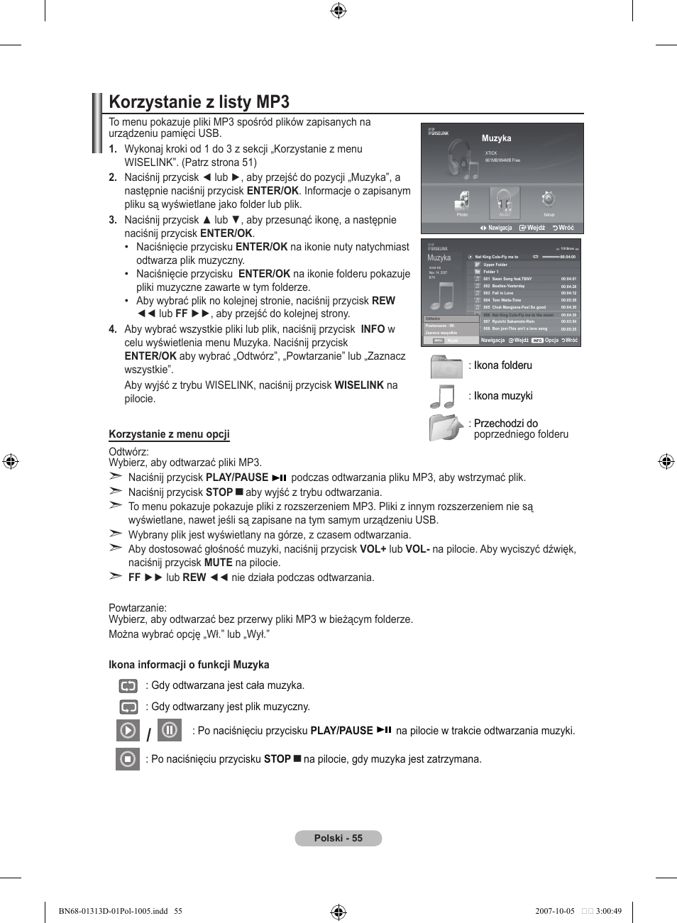 Korzystanie z listy mp | Samsung LE70F96BD User Manual | Page 185 / 578