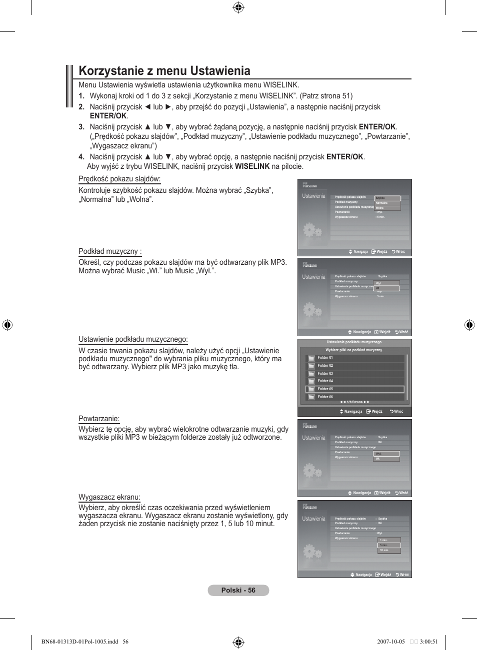 Korzystanie z menu ustawienia, Polski - 5 | Samsung LE70F96BD User Manual | Page 186 / 578