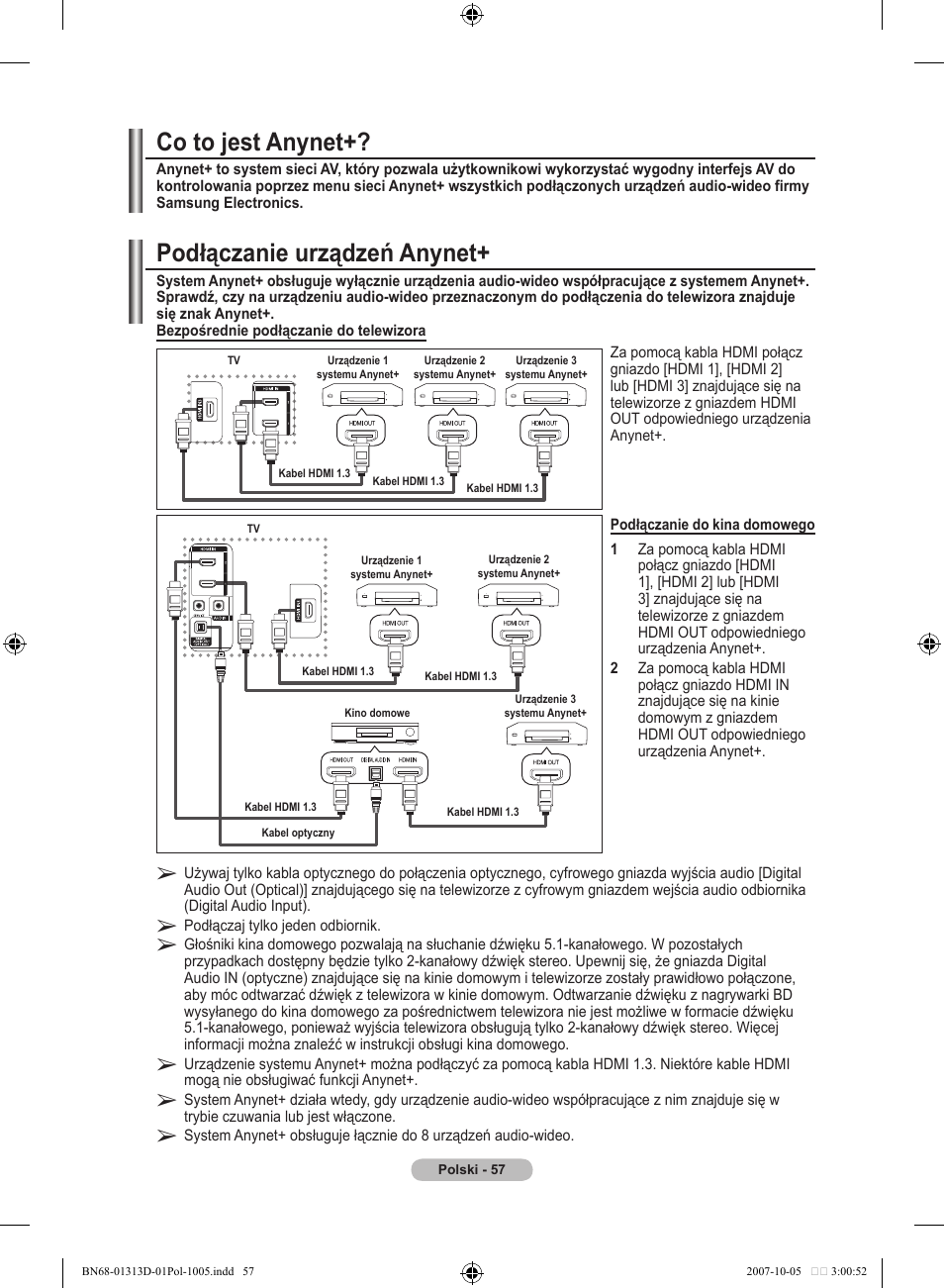 Podłączanie urządzeń anynet, Co to jest anynet | Samsung LE70F96BD User Manual | Page 187 / 578