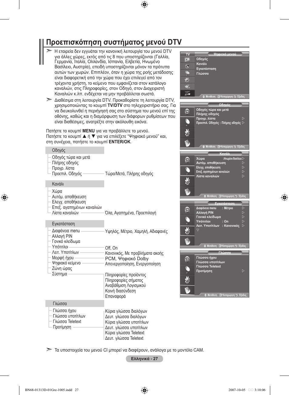 Προεπισκόπηση συστήματος μενού dtv | Samsung LE70F96BD User Manual | Page 221 / 578