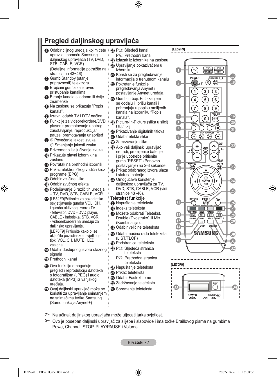 Pregled daljinskog upravljača | Samsung LE70F96BD User Manual | Page 329 / 578