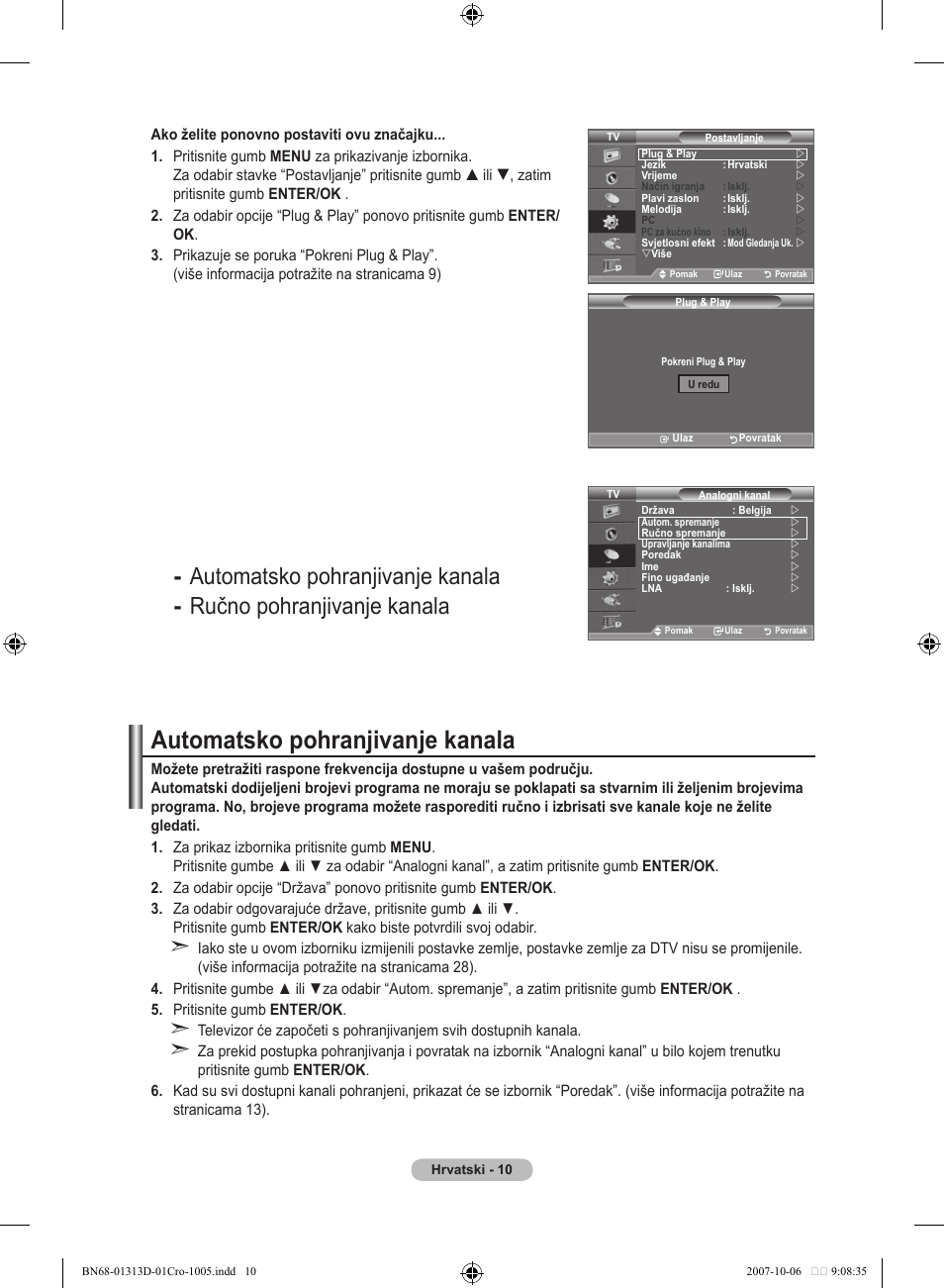 Automatsko pohranjivanje kanala | Samsung LE70F96BD User Manual | Page 332 / 578