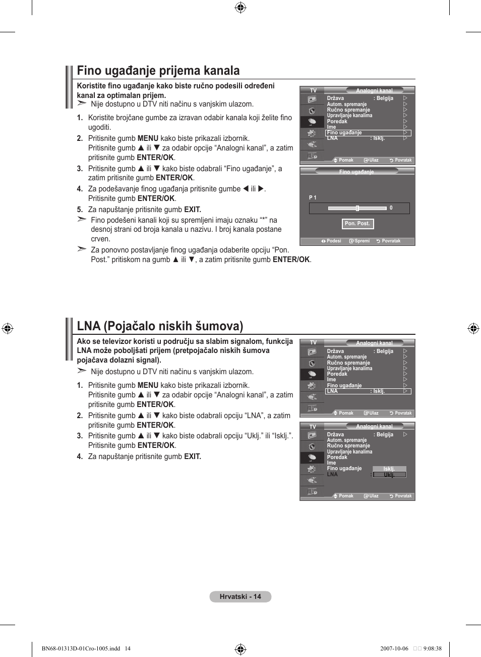 Fino ugađanje prijema kanala, Lna (pojačalo niskih šumova) | Samsung LE70F96BD User Manual | Page 336 / 578