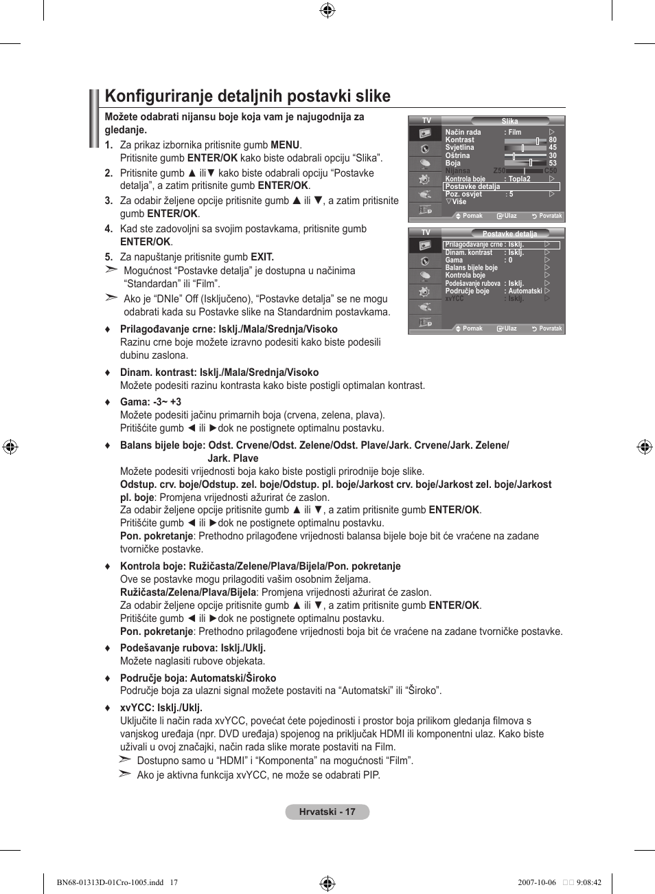 Konfiguriranje detaljnih postavki slike | Samsung LE70F96BD User Manual | Page 339 / 578