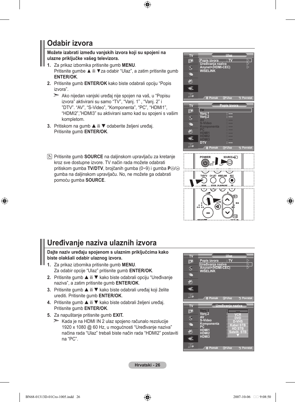 Odabir izvora, Uređivanje naziva ulaznih izvora | Samsung LE70F96BD User Manual | Page 348 / 578